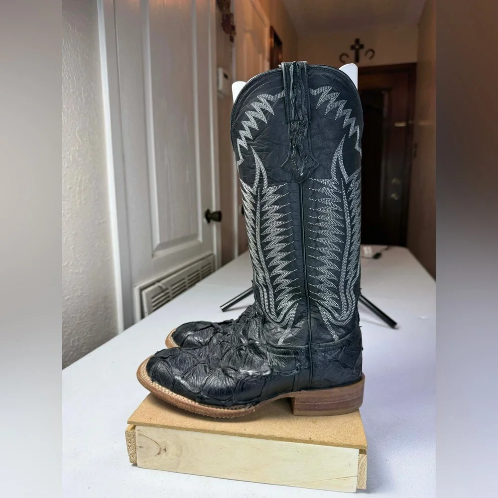 LUCCHESE CLASSIC Pirarucu Fish Made in USA Women boots Size 7 Extremely rare - Picture 10 of 14